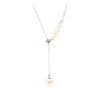 S925 Necklace Silver Sterling With Shell Bead And Pearl Tassel, Pendant Drop Pearl Single Refined, Design Minimalist Fashionable, Chain 45+3 Cm Adjustable, For Wearing Each Day