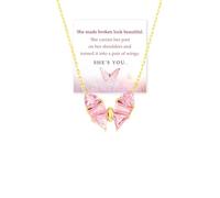 S925 Pink Diamond Butterfly Necklace, She Made Broken Beautiful Radiant Butterfly Necklace, Gold Rhinestone ButterflyPendant Necklaces for Women, Dainty Crystal Necklaces Wedding Jewelry Gift (Pink)
