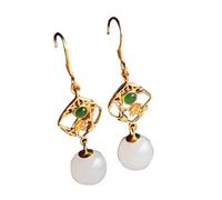 S925 Silver And Gold Plated With Natural Hetian White Jade Window Shadow Plum Blossom Earrings for Women Yoga