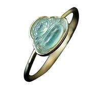 S925 Silver and Gold Plated with Natural Ice Jade Maitreya Buddha Ring (Size 7) for Women Genuine Jade