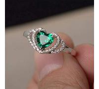 S925 Silver Created Emerald Spinel Filled Dainty Heart Love Ring Love Heart Topaz CZ Band Women's Wedding Size 6#-10# (10#)