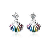 S925 Silver Earrings Woman Style Korean Art Unique Colour Diamond Fan Shaped Short Geometric Earrings Soft One Pair, LJBLEUSK