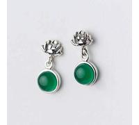 S925 Silver Earrings Woman Temperament Korean Style Soft Lotus round Earrings Personality Simple Earrings Jewel-Green, LJBLEUSK