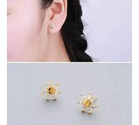 S925 Silver Earrings Women's Delicate Silver Daisy Micro-Set Earrings Gold, WOZUIMEI, Yellow,