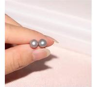 S925 Silver Genuine Cultured Freshwater 5-12mm Pearl Stud Earrings Gift-Gray-7-8 mm