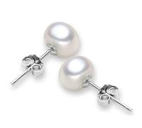 S925 Silver Genuine Cultured Freshwater 5-12mm Pearl Stud Earrings Gift-White-5-6 mm