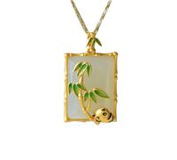 S925 Silver Gold-Plated Natural Hetian Jade Nothing Panda Necklace Pendant (Free Chain) for Women Genuine
