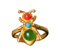 S925 Silver Gold-Plated with Natural Hotan Jasper Ant Ring