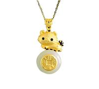 S925 Silver Gold-Plated with Natural White Jade Transit Tigers Necklace Pendant (with chain) Necklace for Women Genuine Jade
