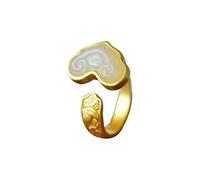 S925 Silver Inlaid Natural Hetian White Jade Ring for Women
