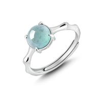 S925 Silver Inlaid Natural Jade Ring for Women 7.5mm Green Ice Jadeite Elegance Bamboo Joint Ring Lucky Eternity Ring