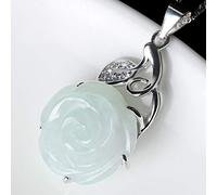 S925 Silver Jewelry Natural Jade Rose Pendant Necklace Chinese Hand-Carved Lucky Amulet Necklace Gift