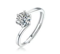 S925 Silver Moissanite Ring Women's Creative Trendy Six-Prong Setting Adjustable Band Gift