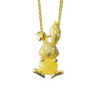 S925 Silver Natural Beeswax Rabbit Necklace Pendant (Free Chain) Jade
