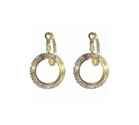 S925 Silver Needle Fashion ab Color Diamond Earrings Female Diamond Geometric Circle Stud Earrings Simple Earrings Female, WOZUIMEI, Rose Gold, Round