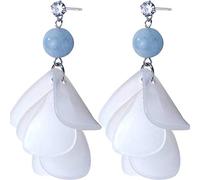 S925 Silver Petals Earrings Female Style Korean Art Unique Diamond Blue Pearls Sweet Flowers One Pair, LJBLEUSK