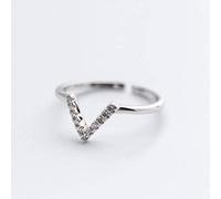 S925 Silver Ring Women's Japanese and Korean Style Simple Diamond V-Shaped Open Ring Ring Fashion Single Ring Children, S925 Silver Ring, Opening Adjustable, C-F, Silver, a