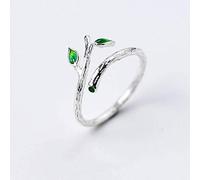 S925 Silver Ring Women's Korean Style Single Branch Green Leaf Opening Ring Temperament Leaf Single Ring Women's, LJBLEUSK, Money and Green