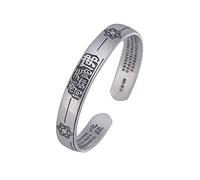 S925 Silver Vintage Bracelet For Women Men Carved Heart Scripture Opening Simple And Chinese Style Personality Creative Beautiful Charm Gift