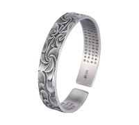 S925 Silver Vintage Bracelet For Women Men Embossed Pattern Heart Scripture Matt Opening Simple And Chinese Style Personality Creative Beautiful Charm Gift