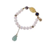 S925 Silver Vintage Bracelet For Women Men Gold-Plated Natural Pearl String Beeswax Jade Simple And Chinese Style Personality Creative Beautiful Charm Gift