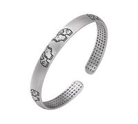 S925 Silver Vintage Bracelet For Women Men Matte Carved Heart Scripture Image Opening Simple And Chinese Style Personality Creative Beautiful Charm Gift