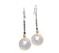 S925 Silver With Natural Agate Chalcedony Peace Button Earrings Jade for Women Yoga