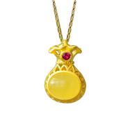 S925 Silver with Natural Beeswax Money Bag Necklace Pendant (Chain) Jade