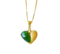 S925 Silver with Natural Green Jade Heart Necklace Pendant for Women Yoga Genuine 2