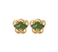 S925 Silver with Natural Green Jade Ruyi Ear Studs Earrings for Women Yoga Genuine