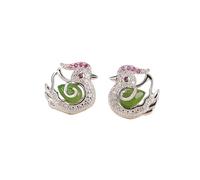 S925 Silver with Natural Hetian Green Jade Mandarin Ducks Earrings for Women Yoga