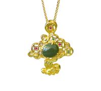 S925 Silver with Natural Hetian Jade Fortune Tree Necklace Pendant (Free Chain)
