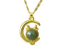 S925 Silver with Natural Hetian Jade Moon Necklace Pendant (Chain)