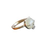 S925 Silver with Natural Hetian White Jade Cat Ring (Adjustable Opening) for Women Genuine