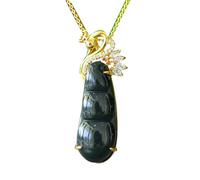 S925 Silver with Natural Hotan Ink Jade Four Season Bean Necklace Pendant (Free Chain)