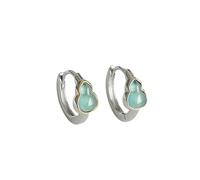 S925 Silver with Natural Jade Blue Water Ice Gourd Ear Buckle Earrings for Women Yoga Genuine