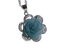 S925 Silver with Natural Jade Blue Water Rose Flower Pendant Necklace for Women Yoga Genuine Jade 1