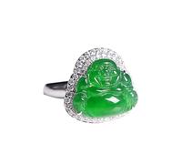 S925 Silver with Natural Jade Green Maitreya Buddha Ring 1