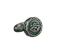 S925 Silver with Natural Jade Green Ping An Buckle Lotus Flower Ring (Opening Adjustable) for Women Genuine