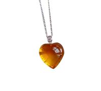 S925 Silver with Natural Jade Heart Yellow Necklace Pendant (Free Chain) for Women Genuine