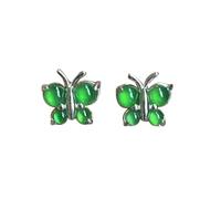 S925 Silver with Natural Jade Ice Green Butterfly Ear Studs Earrings for Women Yoga Genuine