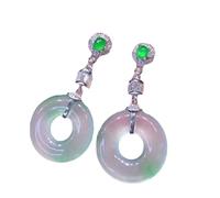 S925 Silver with Natural Jade Ice Green Ping An Buckle Ear Studs Earrings for Women Yoga Genuine 3
