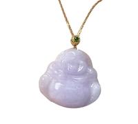 S925 Silver with Natural Jade Purple Maitreya Buddha Pendant Necklace (Free Chain) for Women Genuine Jade