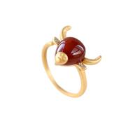 S925 Silver with Natural Jade Red Zodiac Bull Ring
