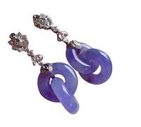 S925 Silver with Natural Jade Violet Double Hoop Ear Stud Earrings for Women Yoga Genuine