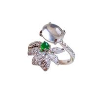 S925 Silver with Natural Jade White Ice Eggs Face Ring (Opening Adjustable) for Women Yoga Genuine
