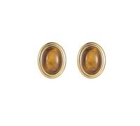 S925 Silver with Natural Jade Yellow Brown Oval Ear Studs Earrings for Women Yoga Genuine