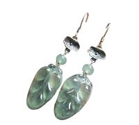 S925 Silver with Natural Jadeite Leaves Earrings Jade for Women Yoga