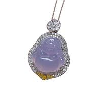 S925 Silver with Natural Purple Chalcedony Maitreya Buddha Pendant Necklace (with chain)