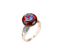 S925 Silver with Natural Red Amber Cloisonné Lotus Flower Ping An Buckle Ring (Adjustable Opening) Ring for Women Genuine Jade